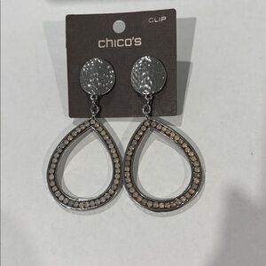 Chico’s Clip Earrings NWT 
Textured Silver Teardrop